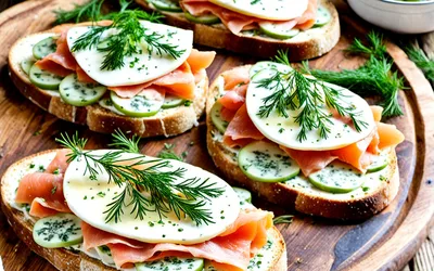 Tartines gourmandes au fromage frais, saumon fumé et raisins - Recette facile et rapide