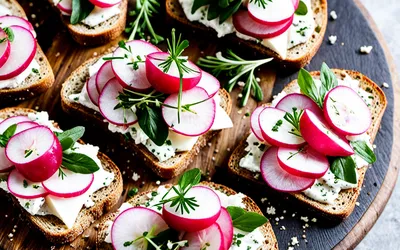 Tartines gourmandes au pain de seigle, fromage frais et radis croquants - recette facile et rapide