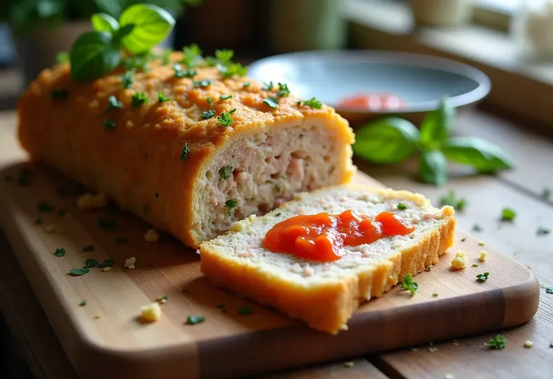 Terrine de thon frais maison accompagnée d'un coulis de tomate savoureux