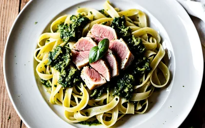 Recette facile de thon au vin blanc avec tagliatelles au pesto