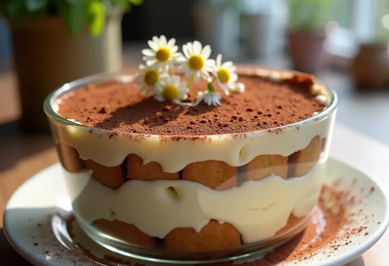 Tiramisu délicat aux fleurs de sureau : dessert frais et parfumé