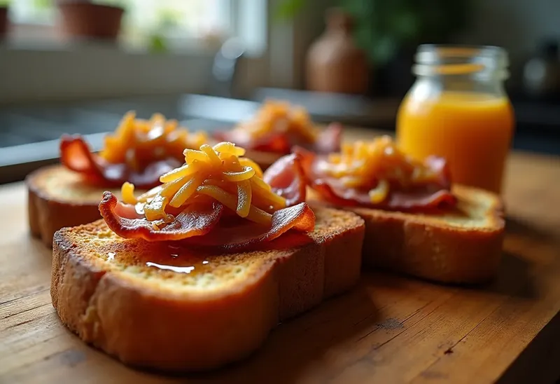 Toasts gourmands au lard croustillant et oignons caramélisés