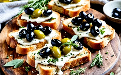 Toasts gourmands aux olives et carré frais : recette facile et rapide