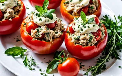 Tomates Farcies à la Crème de Thon Aillée - Recette Facile et Rapide