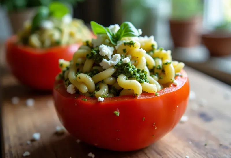 Tomates Farcies aux Pâtes Grecques et Pesto Maison : Recette Savoureuse et Facile
