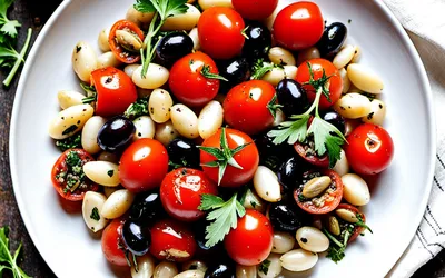 Tomates grappes rôties et salade de haricots blancs à la tapenade - recette facile et savoureuse