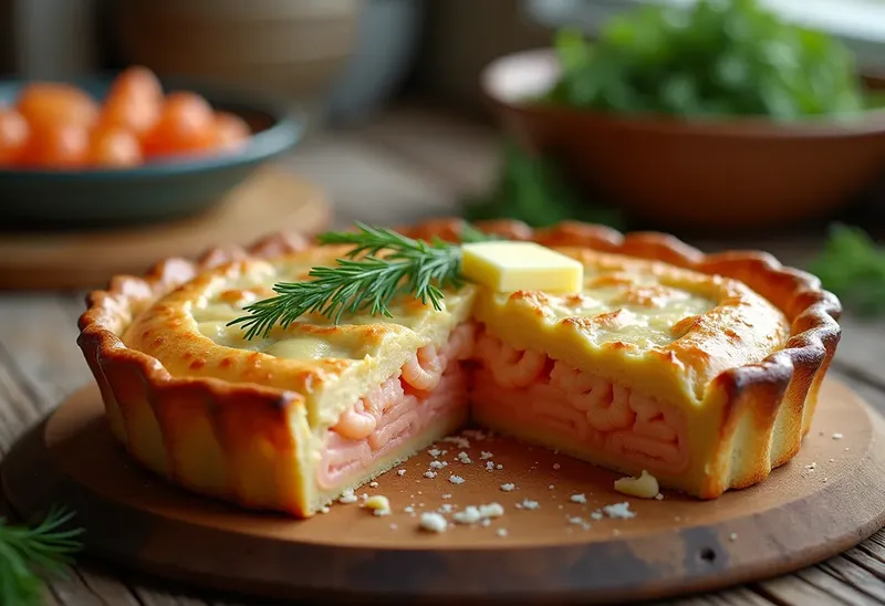 Tourte gourmande au saumon et crevettes fraîches