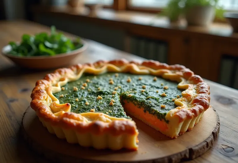 Tourte gourmande au saumon et épinards frais