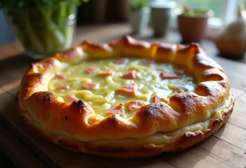 Tourte gourmande aux poireaux, jambon et chèvre fondant