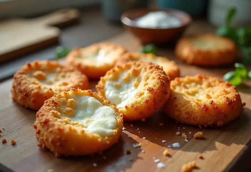 Tranches de mozzarella panée croustillantes et fondantes