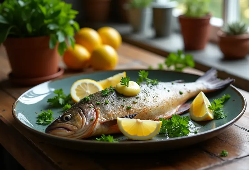 Truite Ardennaise à la Poêle, Sauce au Beurre Citronné et Herbes Fraîches