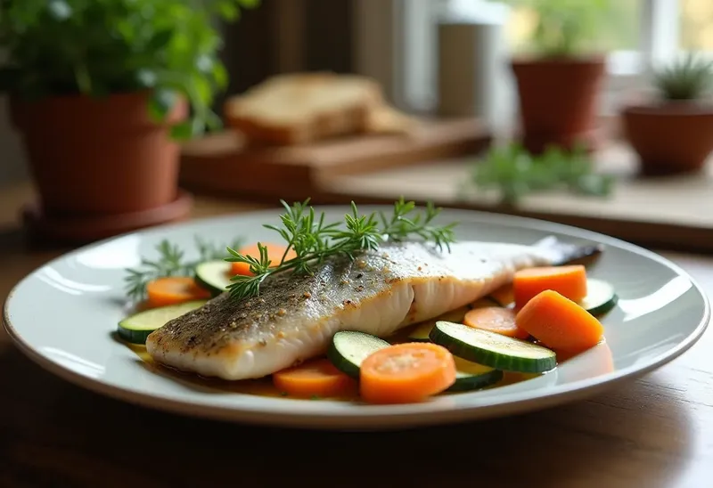 Truite au Gewurztraminer et ses petits légumes de saison