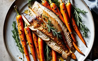 Recette facile de truite rôtie aux carottes et thym frais