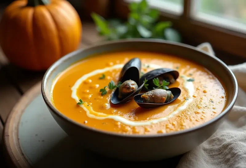 Velouté crémeux de potiron aux moules fraîches