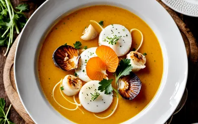 Velouté de carottes à l'orange et noix de pétoncles poêlées - recette facile et gourmande