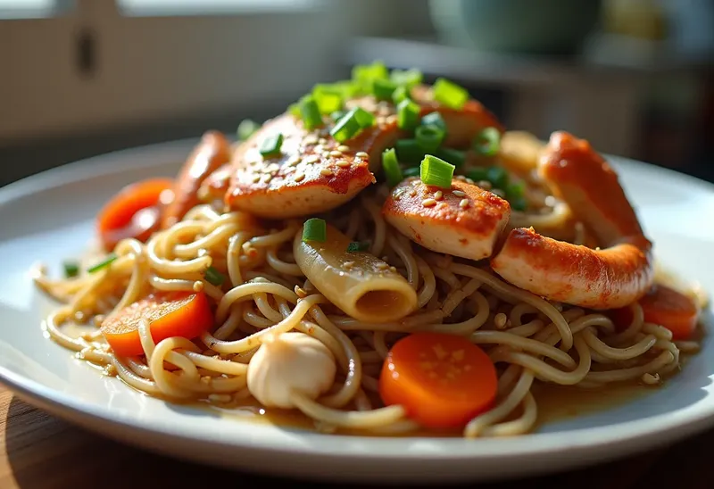 Vermicelles sautés au crabe et poulet : recette savoureuse et facile