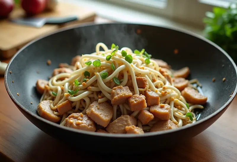 Wok de porc aux germes de soja savoureux et rapide