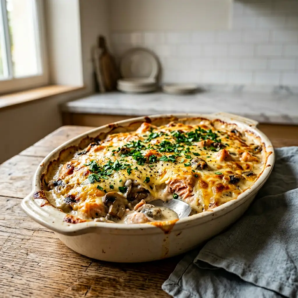 Recette Gratin de Saumon Fumé et Champignons au Four - LesBonnesRecettes.fr
